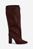 Gefütterte Overknee-Stiefel aus Veloursleder mit Blockabsatz, braun