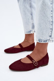 Bordeauxrote Mary Jane Ballerina aus Velourslederimitat