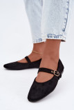 Schwarze Mary Jane Ballerina aus Velourslederimitat