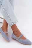 Blaue Mary Jane Ballerina aus Velourslederimitat