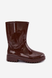 Braune Gummistiefel mit flachem Absatz