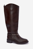 Stiefel mit flachem Absatz und dekorativem Riemen, braun