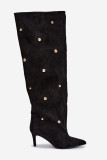 Schwarze Overknee-Stiefel mit Stiletto-Absatz und goldenen Details