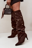 Overknee-Stiefel mit Stiletto-Absatz und dekorativen Details, braun