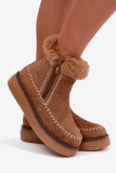 Schneestiefel mit Ziernähten und Fellbesatz camel
