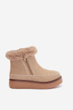 Beige Schneestiefel mit Reißverschluss und Fellbesatz