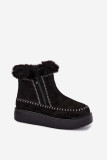 Schwarzer Schneestiefel mit Reißverschluss und Fellbesatz