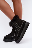 Schwarzer Schneestiefel mit Reißverschluss und Fellbesatz