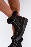 Schwarzer Schneestiefel mit Reißverschluss und Fellbesatz