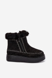 Schwarzer Schneestiefel mit Reißverschluss und Fellbesatz