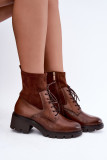 Braune Stiefelette mit Blockabsatz aus Kunstleder