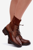 Braune Stiefelette mit Blockabsatz aus Kunstleder