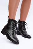 Gefütterte schwarze Schnür-Stiefelette mit Blockabsatz