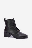 Gefütterte schwarze Schnür-Stiefelette mit Blockabsatz
