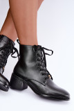 Gefütterte schwarze Schnür-Stiefelette mit Blockabsatz