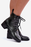 Gefütterte schwarze Schnür-Stiefelette mit Blockabsatz