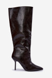 Gefütterte braune Overknee-Stiefel mit Stilettoabsatz