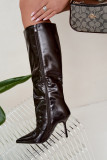 Gefütterte braune Overknee-Stiefel mit Stilettoabsatz