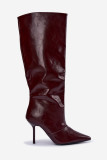 Gefütterte bordeauxrote Overknee-Stiefel mit Stilettoabsatz