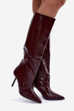 Gefütterte bordeauxrote Overknee-Stiefel mit Stilettoabsatz