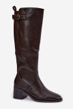 Gefütterte Stiefel mit Blockabsatz und Schnalle, braun