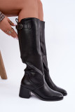 Gefütterte Stiefel mit Blockabsatz und Schnalle schwarz