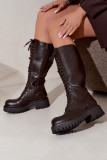 Braune Schnürstiefel mit Plateau aus Kunstleder