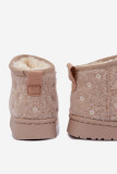 Beige Schneestiefel mit kleinen Blumen und Fell