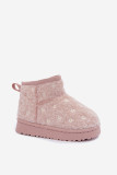 Rosa Schneestiefel mit kleinen Blumen und Fell