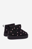 Schwarzer Schneestiefel mit kleinen Blumen und Fell