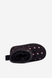 Schwarzer Schneestiefel mit kleinen Blumen und Fell