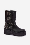 Schwarze Stiefelette mit Plateau und Schnallen