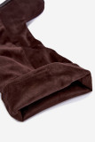 Braune Overknee-Stiefel aus Velourslederimitat mit flachem Absatz