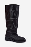 Schwarze Overknee-Stiefel aus Kunstleder mit flachem Absatz