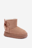 Beige Schneestiefel mit Schleife aus Kunstveloursleder