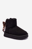 Schwarzer Winterstiefel mit Schleife aus Kunstveloursleder