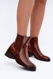 Braune Chelsea-Stiefelette mit Blockabsatz aus Kunstleder