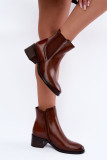 Braune Chelsea-Stiefelette mit Blockabsatz aus Kunstleder