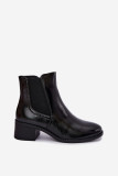 Schwarze Stiefelette aus Kunstleder mit Blockabsatz