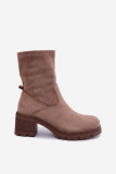 Beige Stiefelette mit Blockabsatz aus Velourslederimitat