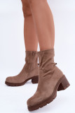 Beige Stiefelette mit Blockabsatz aus Velourslederimitat