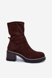 Stiefelette mit Blockabsatz aus braunem Veloursleder