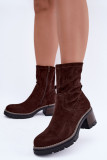 Stiefelette mit Blockabsatz aus braunem Veloursleder