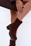 Stiefelette mit Blockabsatz aus braunem Veloursleder
