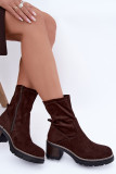 Stiefelette mit Blockabsatz aus braunem Veloursleder