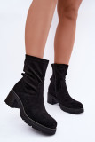 Schwarze Stiefelette aus Velourslederimitat mit Blockabsatz
