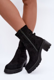 Schwarze Stiefelette aus Velourslederimitat mit Blockabsatz