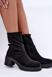 Schwarze Stiefelette aus Velourslederimitat mit Blockabsatz