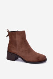 Beige Stiefelette mit niedrigem Blockabsatz, Reißverschluss und warmem Futter