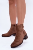 Beige Stiefelette mit niedrigem Blockabsatz, Reißverschluss und warmem Futter